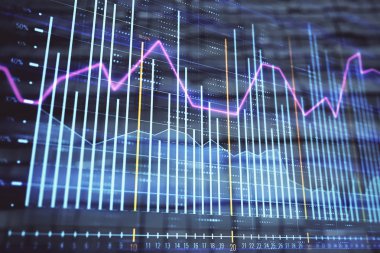 Soyut arka plan ile finansal grafik hologram. Çift pozlama. Piyasa Analizi konsepti