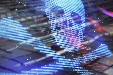 Soyut arka plan ile hologram çizim Siber korsanlık kavramı. Çoklu pozlama.