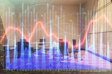 Konferans odası arka planda hisse senedi piyasası grafik Multi pozlama. Finansal analiz konsepti