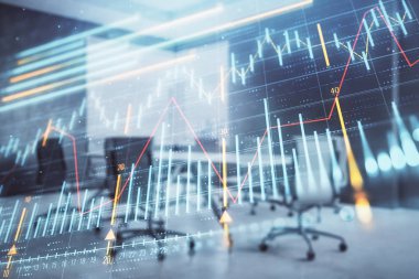 Konferans odası arka planda hisse senedi piyasası grafik Multi pozlama. Finansal analiz konsepti