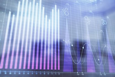 Konferans odası arka planda hisse senedi piyasası grafik Multi pozlama. Finansal analiz konsepti