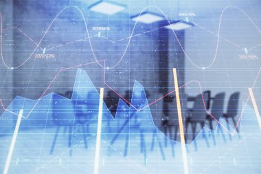 Konferans odası arka planda hisse senedi piyasası grafik Multi pozlama. Finansal analiz konsepti