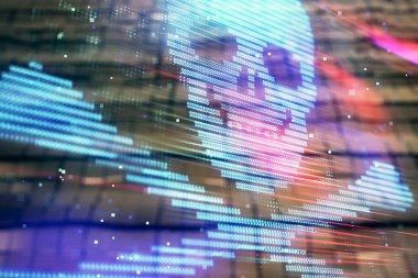 Soyut arka plan ile hologram çizim Siber korsanlık kavramı. Çoklu pozlama.