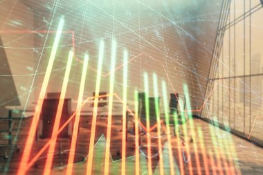Konferans odası arka planda hisse senedi piyasası grafik Multi pozlama. Finansal analiz konsepti