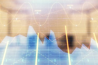 Konferans odası arka planda hisse senedi piyasası grafik Multi pozlama. Finansal analiz konsepti