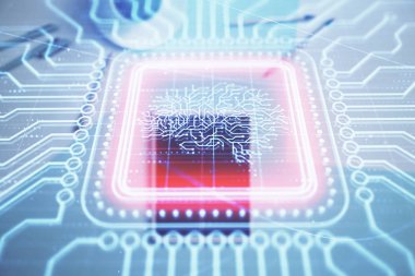 Dijital tablet, masa arka plan üzerinde çizim insan beyninin çift pozlama. Veri analizi kavramı