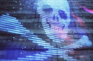 Soyut arka plan ile hologram çizim Siber korsanlık kavramı. Çoklu pozlama.