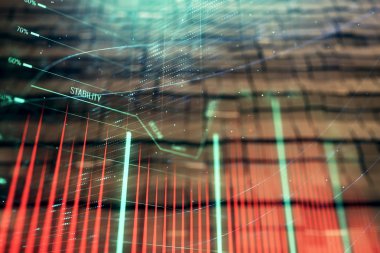 Soyut arka plan ile finansal grafik hologram. Çift pozlama. Piyasa Analizi konsepti