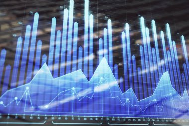 Soyut arka plan ile finansal grafik hologram. Çift pozlama. Piyasa Analizi konsepti