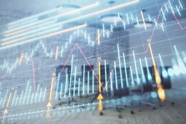 Konferans odası arka planda hisse senedi piyasası grafik Multi pozlama. Finansal analiz konsepti