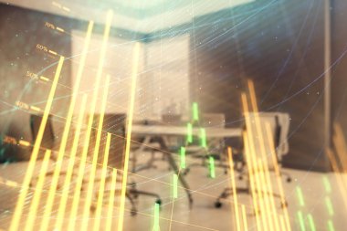 Konferans odası arka planda hisse senedi piyasası grafik Multi pozlama. Finansal analiz konsepti