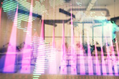 Stok ve tahvil piyasa grafik ve arka planda ticaret masası banka Ofisi İç ile dünya haritası. Çok pozlama. Uluslararası Finans konsepti