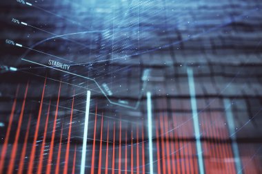 Soyut arka plan ile finansal grafik hologram. Çift pozlama. Piyasa Analizi konsepti