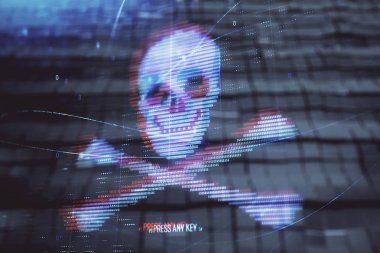 Soyut arka plan ile hologram çizim Siber korsanlık kavramı. Çoklu pozlama.