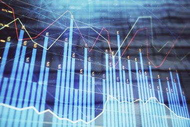 Soyut arka plan ile finansal grafik hologram. Çift pozlama. Piyasa Analizi konsepti