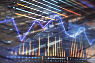 Soyut arka plan ile finansal grafik hologram. Çift pozlama. Piyasa Analizi konsepti