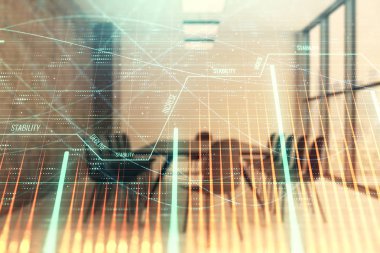 Konferans odası arka planda hisse senedi piyasası grafik Multi pozlama. Finansal analiz konsepti