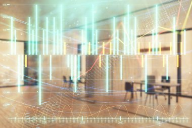 Arka planda ticaret masası banka Ofisi İç ile stok ve tahvil piyasa grafiği. Çok pozlama. Finansal analiz konsepti