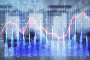 Ticaret masası banka ofisi iç arka planda stok piyasa şeması. Çift pozlama. Finansal analiz konsepti