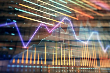 Soyut arka plan ile finansal grafik hologram. Çift pozlama. Piyasa Analizi konsepti