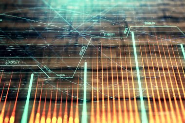 Soyut arka plan ile finansal grafik hologram. Çift pozlama. Piyasa Analizi konsepti