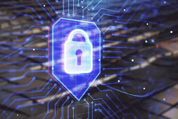 Hologramı soyut arka planla kilitleyin. Çoklu pozlama. Menkul Kıymetleştirme Kavramı