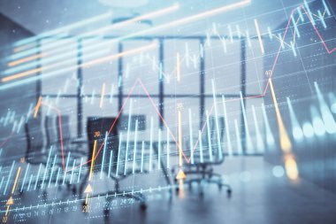 Konferans odası arka planda hisse senedi piyasası grafik Multi pozlama. Finansal analiz konsepti