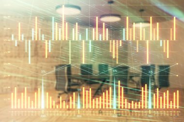 Konferans odası arka planda hisse senedi piyasası grafik Multi pozlama. Finansal analiz konsepti