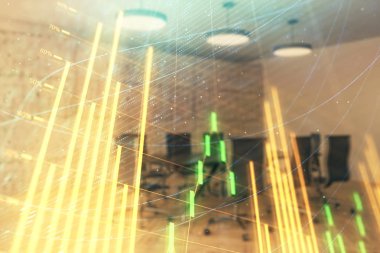 Konferans odası arka planda hisse senedi piyasası grafik Multi pozlama. Finansal analiz konsepti