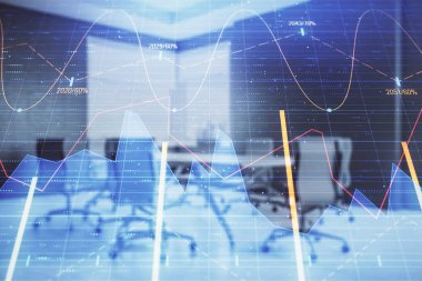 Konferans odası arka planda hisse senedi piyasası grafik Multi pozlama. Finansal analiz konsepti