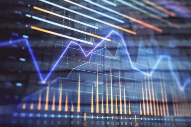 Soyut arka plan ile finansal grafik hologram. Çift pozlama. Piyasa Analizi konsepti