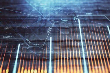 Soyut arka plan ile finansal grafik hologram. Çift pozlama. Piyasa Analizi konsepti