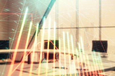 Konferans odası arka planda Forex çizelgesine çift pozlama. Hisse senedi piyasası analizi konsepti