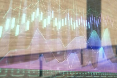 Boş dış arka planda hisse senedi piyasası grafik çift pozlama. Analiz konsepti