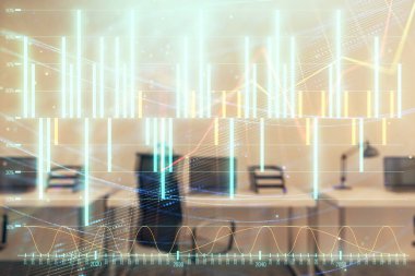 Arka planda ticaret masası banka Ofisi İç ile stok ve tahvil piyasa grafiği. Çok pozlama. Finansal analiz konsepti