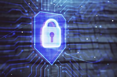 Hologramı soyut arka planla kilitleyin. Çoklu pozlama. Menkul Kıymetleştirme Kavramı