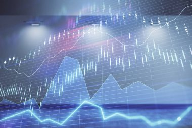 Boş oda iç arka planda mali grafik çift pozlama. Forex piyasası konsepti.