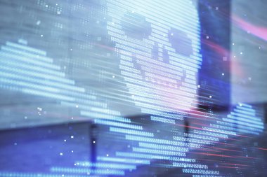 Boş dış arka planda hack tema hologram çift pozlama. Veri güvenliği kavramı