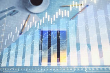 Masa arka planda döşeme dijital tablet üzerinde Forex grafik çift pozlama. Piyasa Analizi konsepti