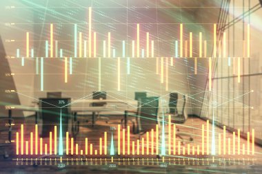 Konferans odası arka planda hisse senedi piyasası grafik Multi pozlama. Finansal analiz konsepti