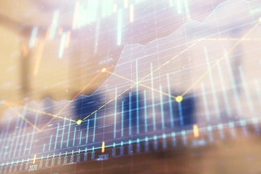 Konferans odası arka planda hisse senedi piyasası grafik Multi pozlama. Finansal analiz konsepti