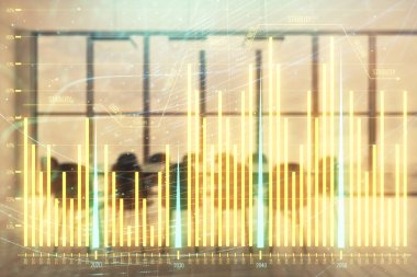 Konferans odası arka planda hisse senedi piyasası grafik Multi pozlama. Finansal analiz konsepti