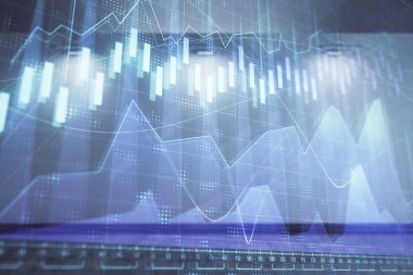 Boş oda iç arka planda mali grafik çift pozlama. Forex piyasası konsepti.