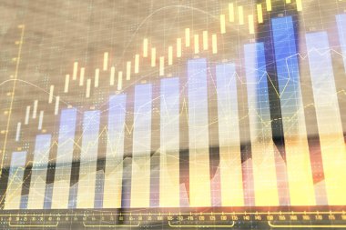 Boş dış arka planda hisse senedi piyasası grafik çift pozlama. Analiz konsepti