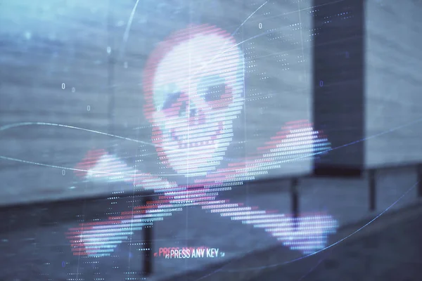 Doble exposición de la piratería tema holograma en el fondo exterior vacío. Concepto de seguridad de datos — Foto de Stock