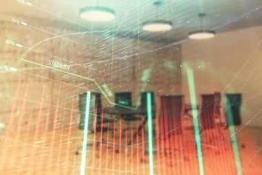 Konferans odası arka planda hisse senedi piyasası grafik Multi pozlama. Finansal analiz konsepti