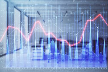 Arka planda ticaret masası banka Ofisi İç ile stok ve tahvil piyasa grafiği. Çok pozlama. Finansal analiz konsepti