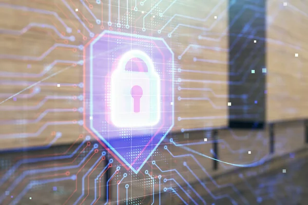 Boş dış arkaplanda ikili kilit hologramı. Veri güvenliği kavramı