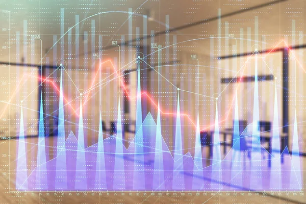 Arka planda ticaret masası banka Ofisi İç ile stok ve tahvil piyasa grafiği. Çok pozlama. Finansal analiz konsepti