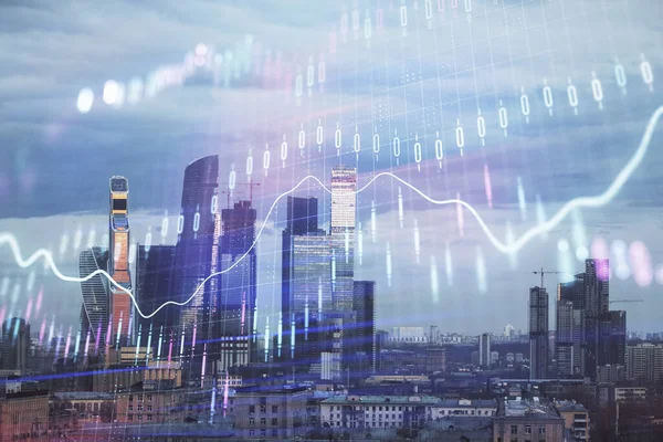 Moskova şehir merkezi arka planda mali grafik Multi pozlama. Hisse senedi piyasası analizi konsepti